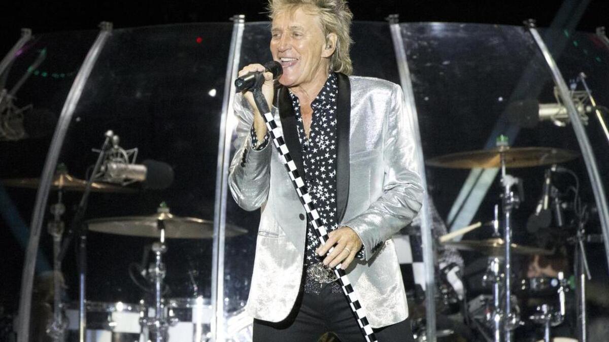 Rod Stewart performs onstage in Hayrkon Park in Tel Aviv, Israel, in June 2017.