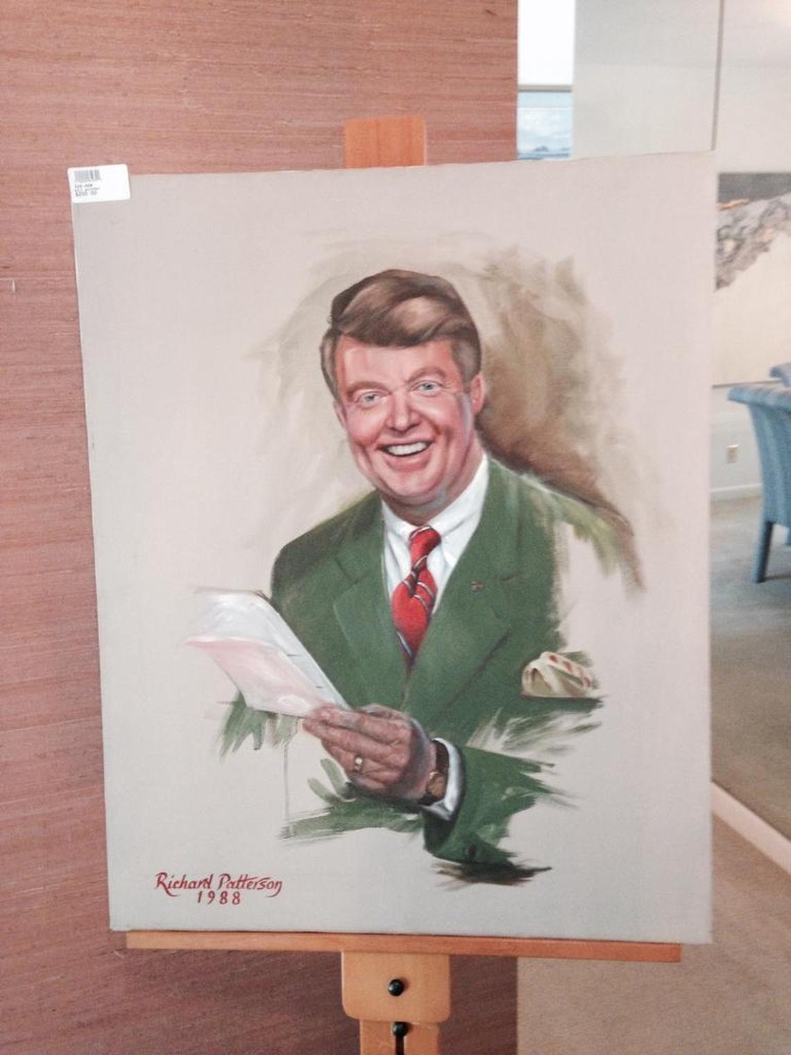 On yard sale day, on an artist’s easel, was a portrait of Joe Pinner in a green jacket and a red tie just inside the home’s front door.