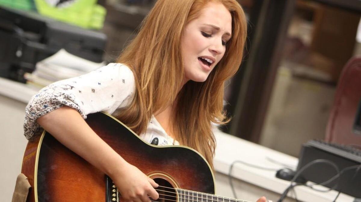 Former Ebenezer Avenue Elementary student Teresa Guidry performs for students at the Rock Hill school Wednesday. Guidry was a contest on NBC’s “The Voice.”