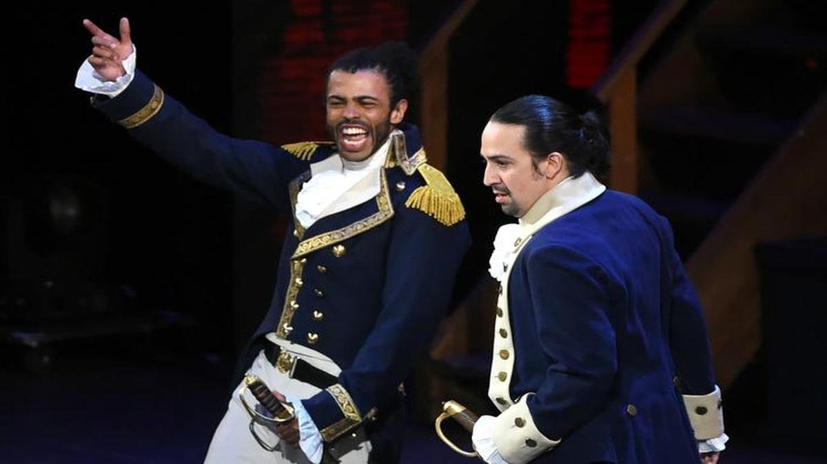 Daveed Diggs, left, and Lin-Manuel Miranda perform a number from “Hamilton” at last year’s Tony Awards.