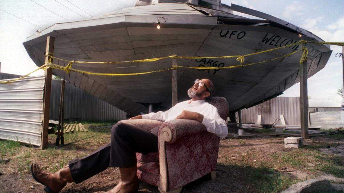 Jody Pendarvis is pictured with his UFO Welcome Center in 1997.