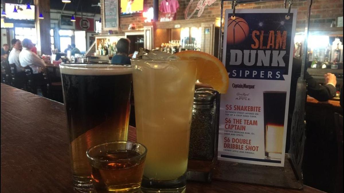 March Madness Cocktails (l to r): Snakebite, Double Dribble Shot and The Team Captain
