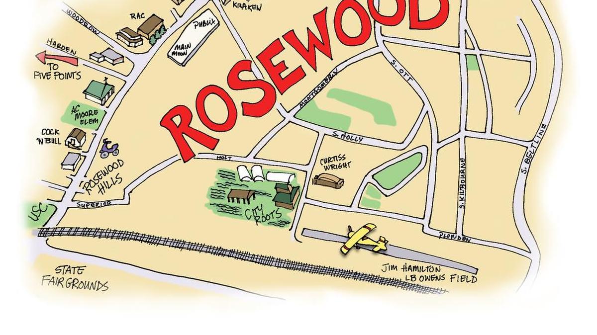 Illustrated map of Columbia’s Rosewood neighborhood