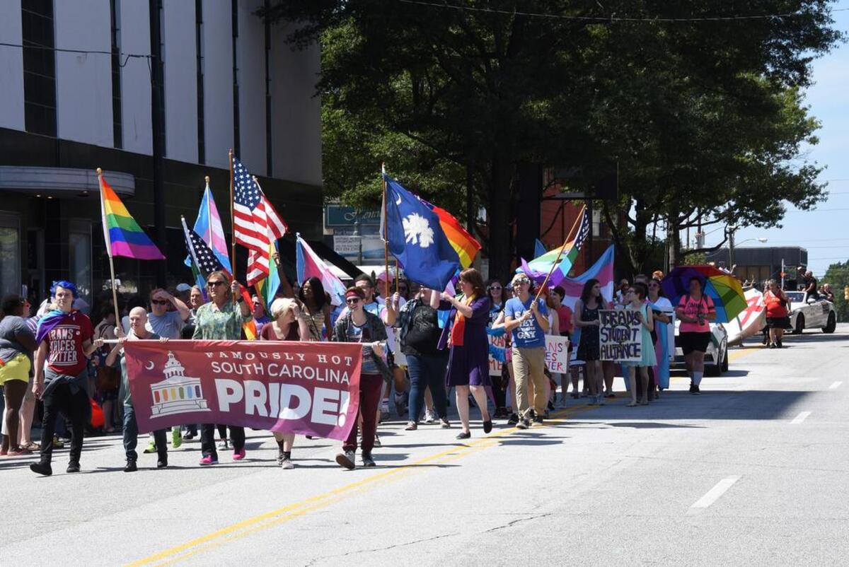 The 2016 S.C Pride parade makes its way onto Blanding Street in downtown Columbia.