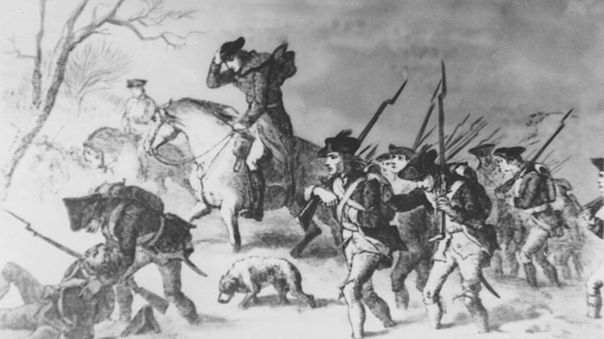 This painting depicts Gen. George Washington and his troops on the march to Valley Forge during the American Revolutionary War. (AP Photo)