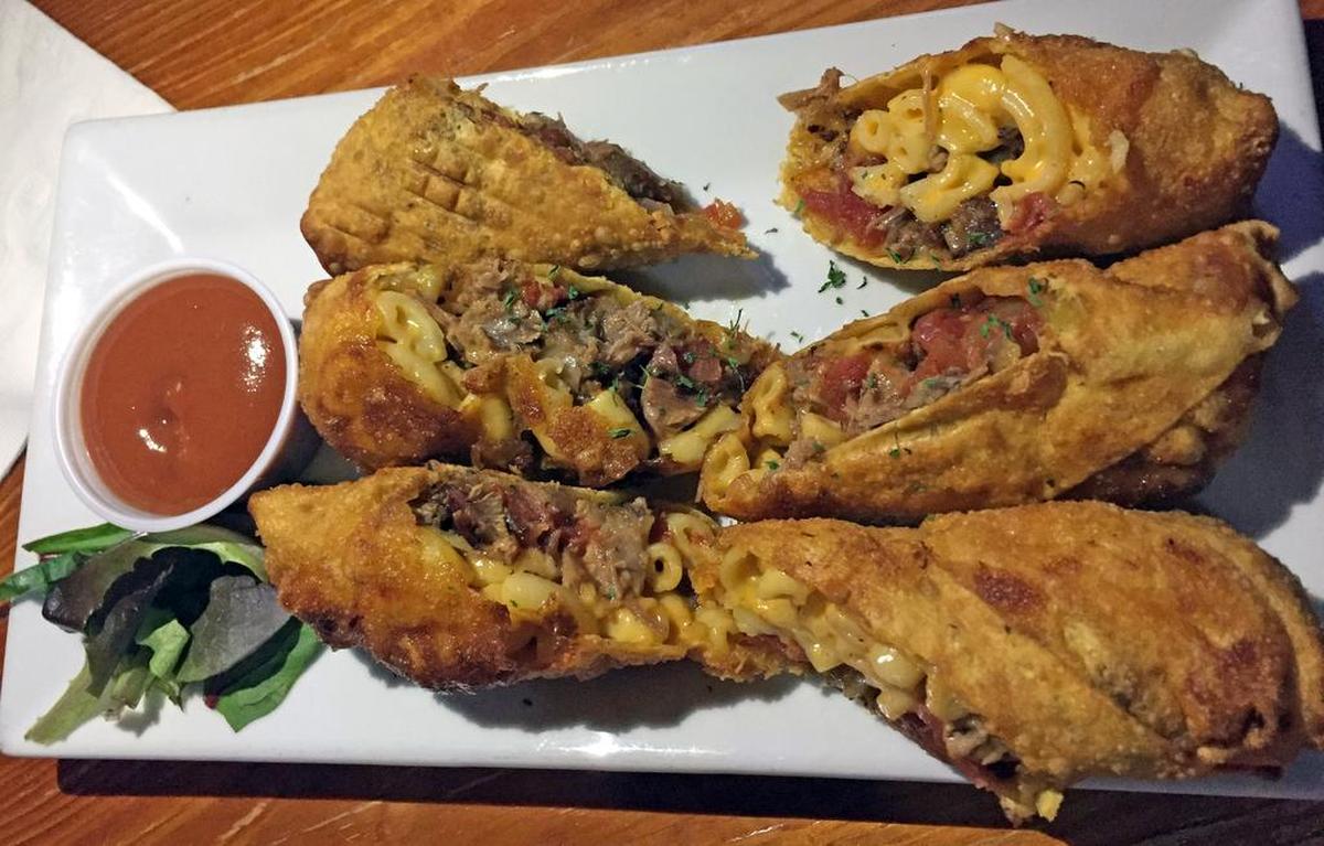 Brisket mac ’n’ cheese egg rolls at Jake’s Bar & Grill.
