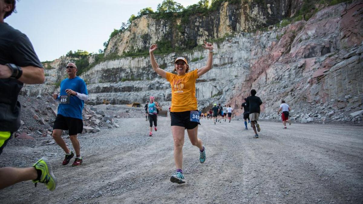 Melissa Judy of Little Mountain, SC running the quarry course