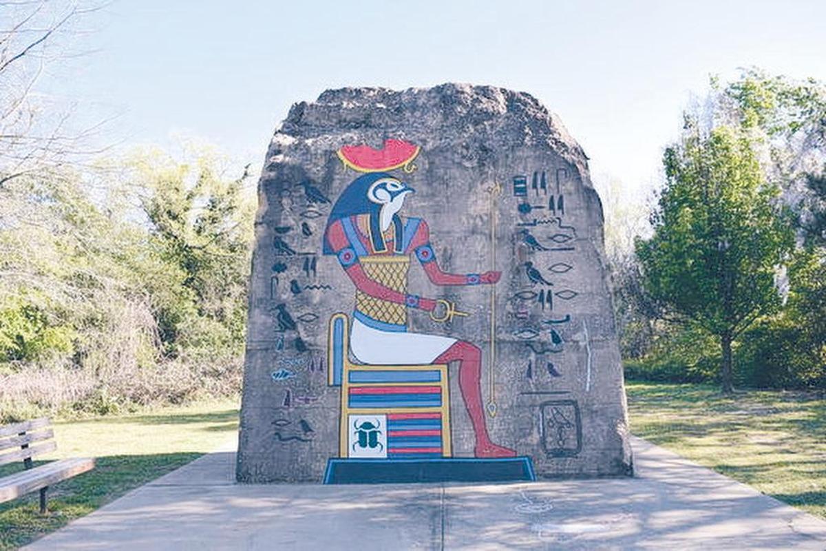 The Ra Obelisk on Heyward Street was created in 1993 and depicts the Egyptian sun god.