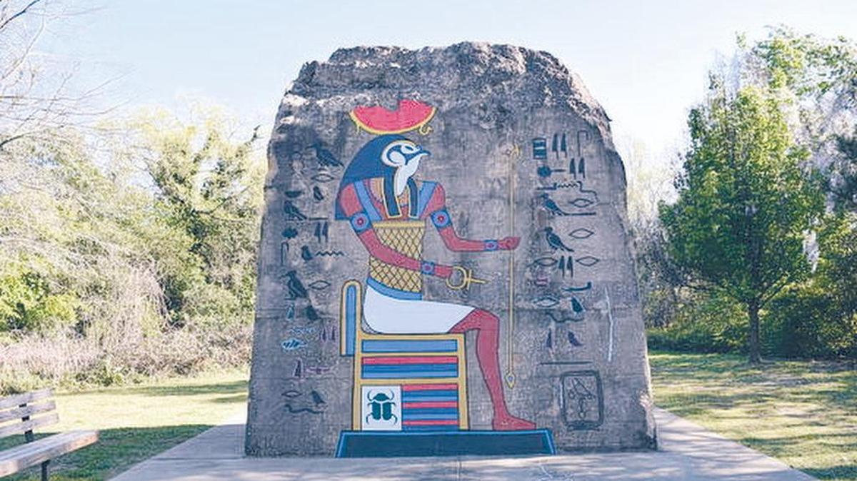 The Ra Obelisk on Heyward Street was created in 1993 and depicts the Egyptian sun god.