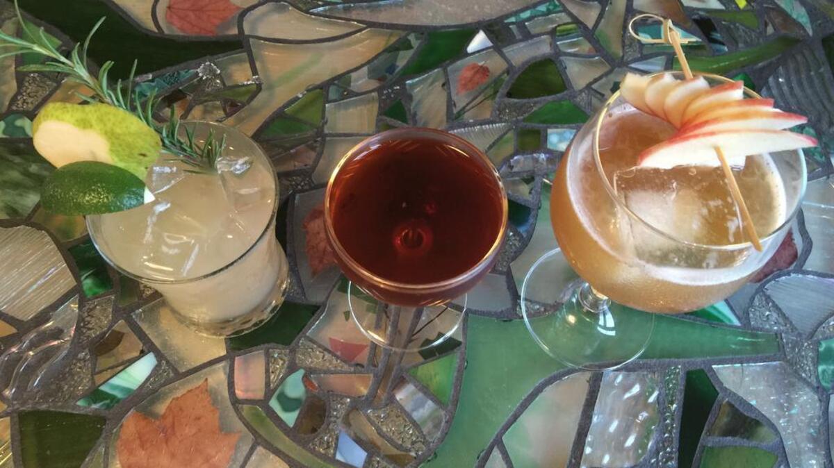 Motor Supply Co.’s fall cocktails include, from left, Pale Shelter, Little Red Corvette and Robbing the Apple Tree.