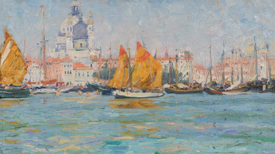 "Piazza San Marco, View from under the Colonnade, Venice," undated, by Jane Peterson. Oil on canvas, 24 1/2 inches by 40 1/4 inches.