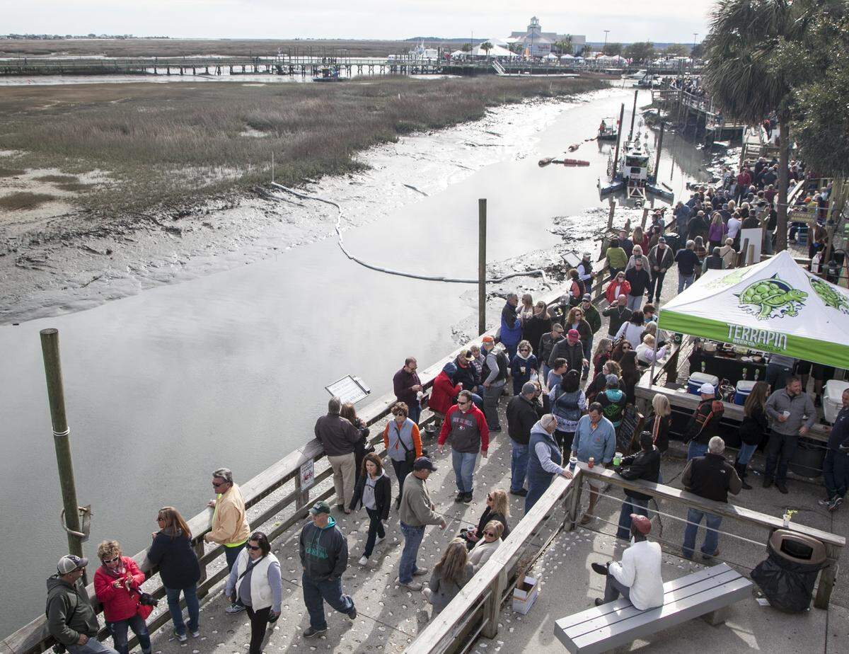 Eight restaurants line the half-mile MarshWalk boardwalk in Murrells Inlet in Georgetown County.