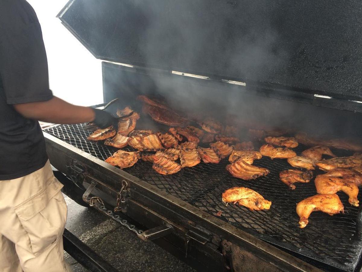 The smoker at True BBQ sits right outside the front door.