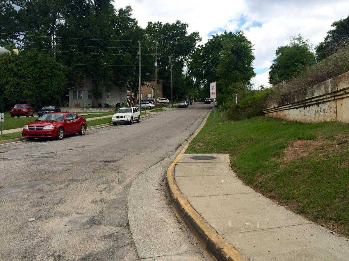 The turn onto Laurens Street in Five Points.