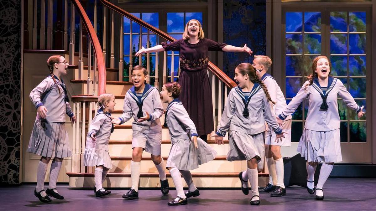 Maria Rainer (Jill-Christine Wiley) and the von Trapp children in a scene from Broadway in Columbia’s production of “The Sound of Music.”