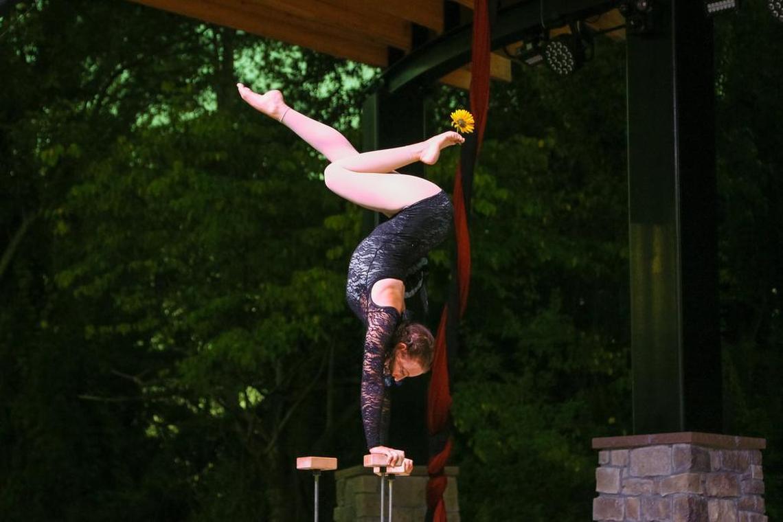 Rachel Hipszer performs with Soda City Cirque at the Icehouse Amphitheater in Lexington.