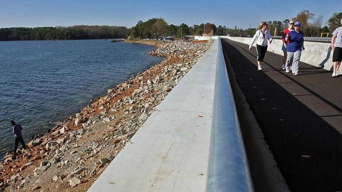 The Dreher Shoals Dam has a walkway with views of Lake Murray and downtown Columbia. The walk is 1.7 miles each way.