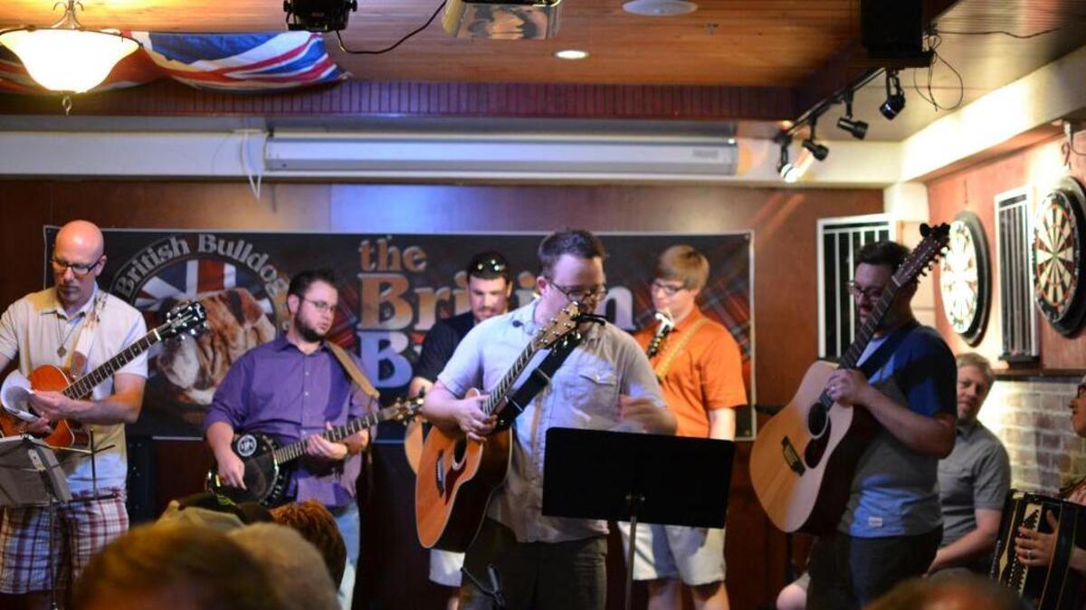 Beer & Hymns at The British Bulldog Pub in Irmo. At this session, from left, Joe Shahoud, Drew Tucker, Daniel Locke, Justin Rimbo, Drew Ingram, Eric Wolf, Josh Brecht, Gail Brecht.