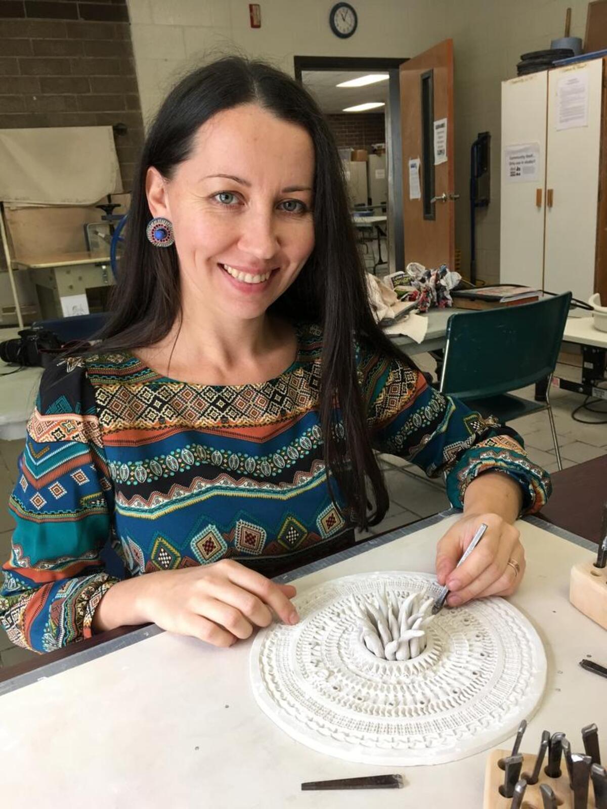 Artist Olga Yukhno fell in love with the art of ceramic sculpting when she moved to the United States in 2008. The art allowed her to experiment and fuse old-world artistry and her skills with other art forms to create unique mixed media pieces.