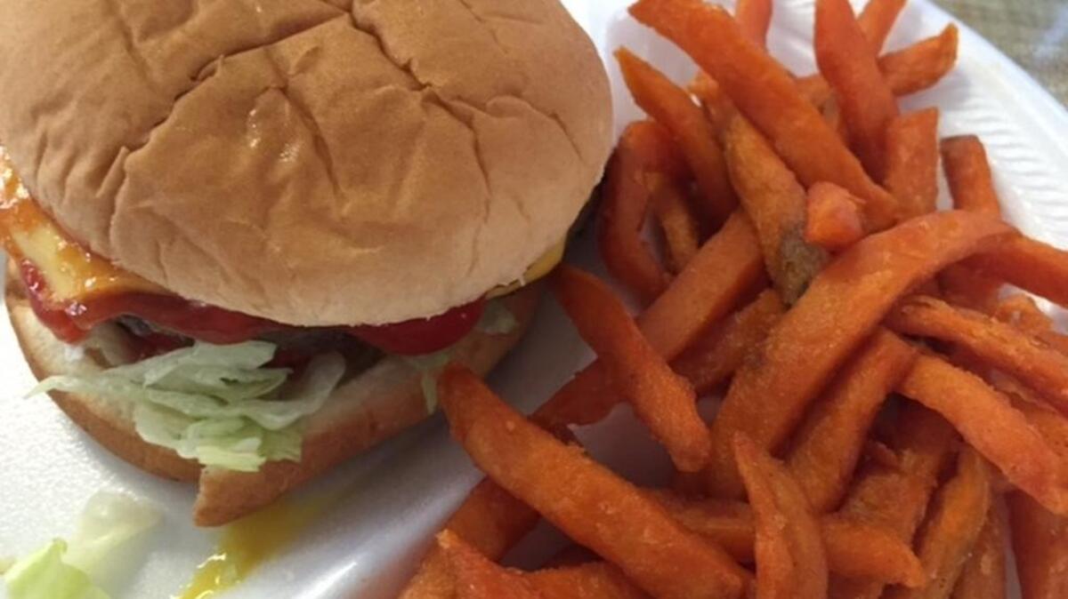 
Burger and sweet potato fries
