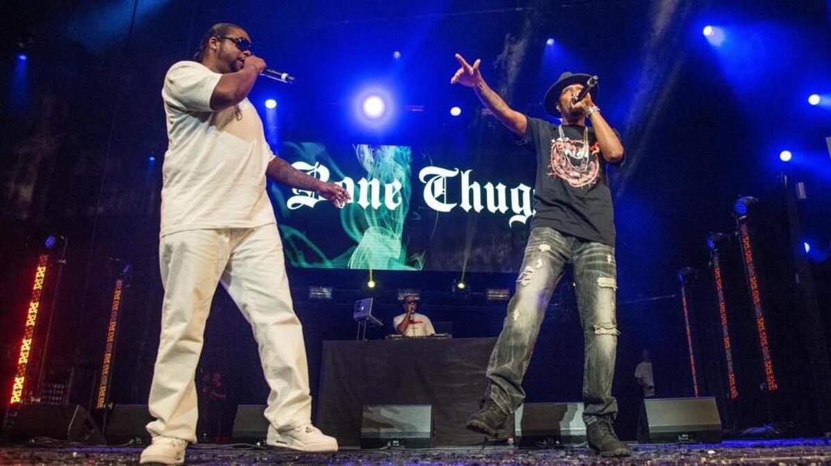 Wish Bone, left, and Krayzie Bone of Bone Thugs-N-Harmony perform. The group will perform Thursday, Nov. 16, at Music Farm.