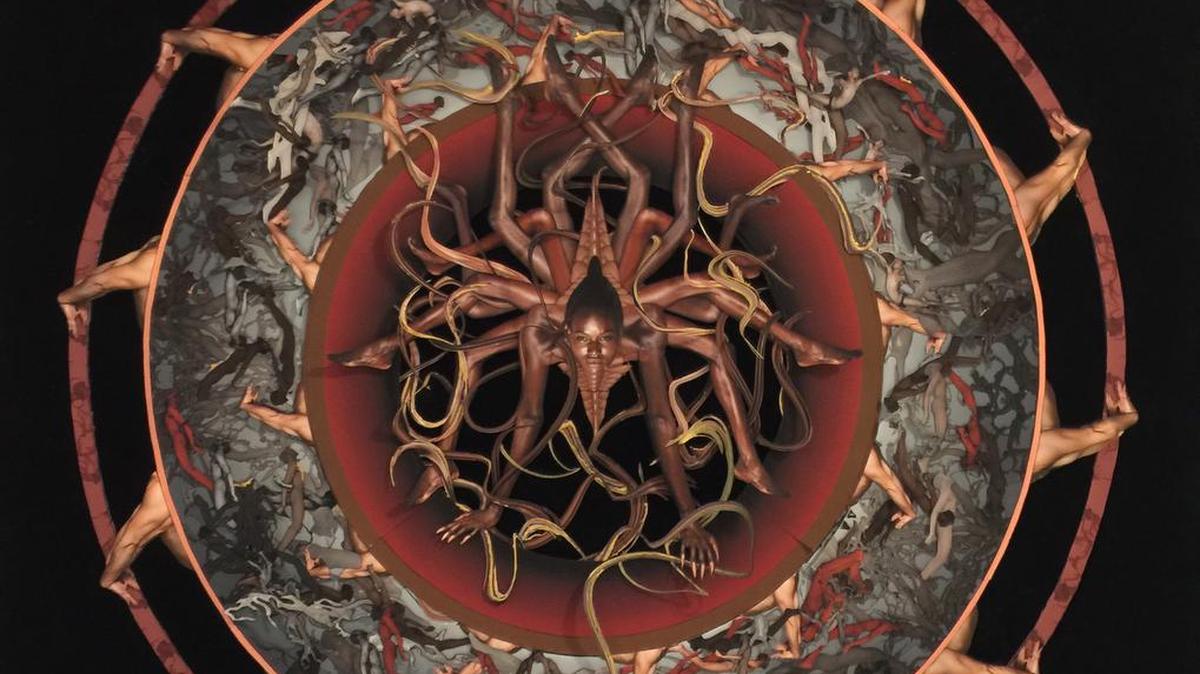 “The Ajak Web Cycle” by Renee Cox, 2016. Mixed media; 46 inches by 46 inches by 5 inches.