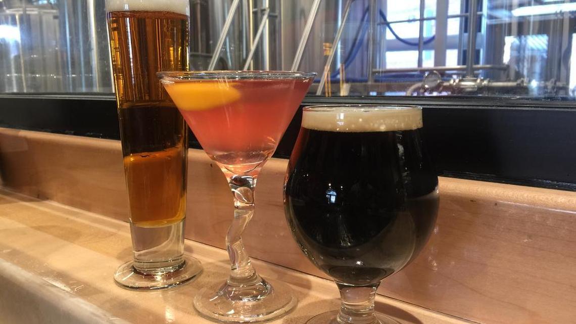 Twisted Spur drinks (l to r): Seven Dwarfs Imperial Pilsner, Twisted Cosmo and RumpleSTOUTskin