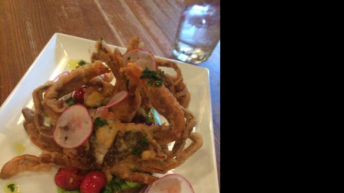 
Soft shell crab season is here! Find this short-seasoned shellfish on local restaurant menus. This is a tempura battered presentation from Motor Supply Co. Bistro.
