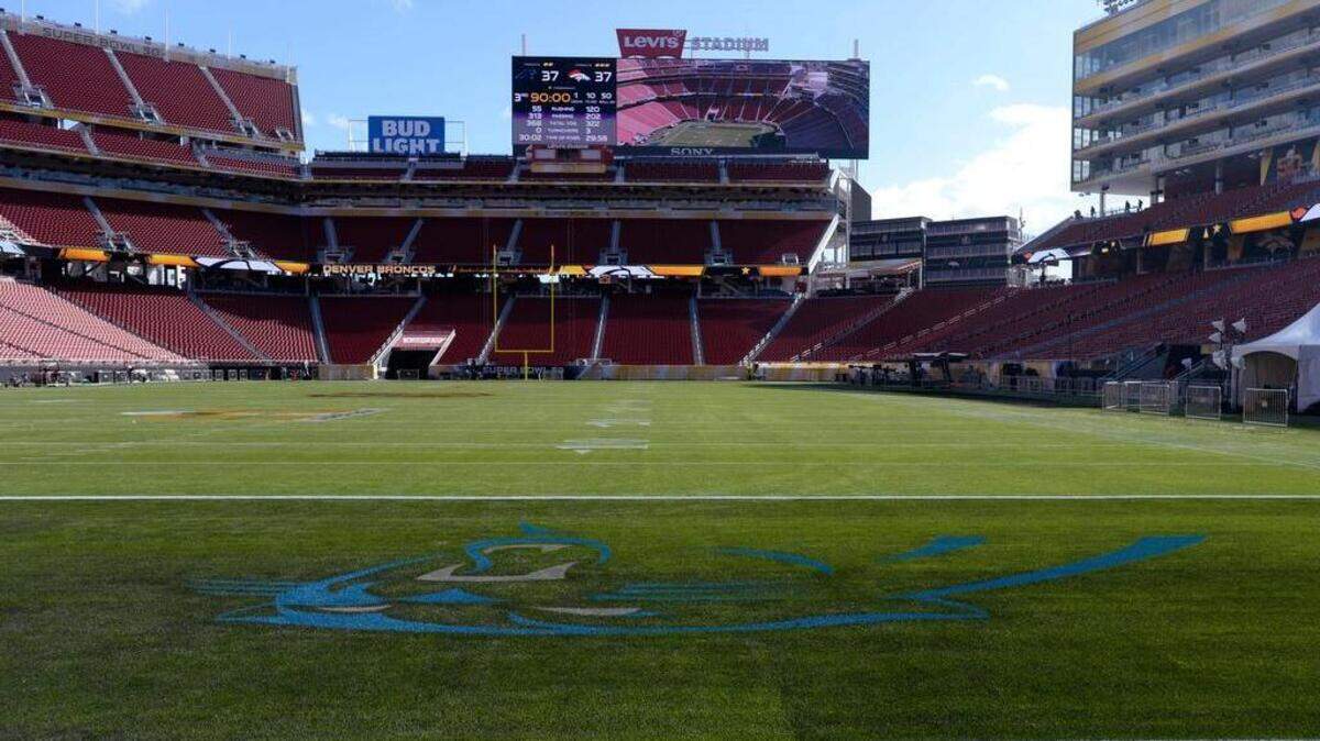 The Carolina Panthers logo is painted in the end zone at Levi's Stadium in Santa Clara, Calif., site of Super Bowl 50. The Super Bowl is set for this weekend.