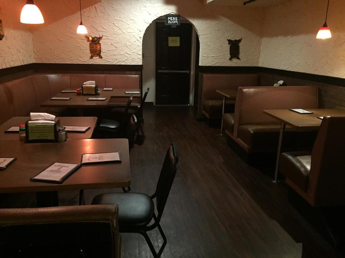 The dining rooms at LaBrasca’s are dated but comfortable. When Gills Creek flooded the restaurant in 2015, a renovation restored its original look.