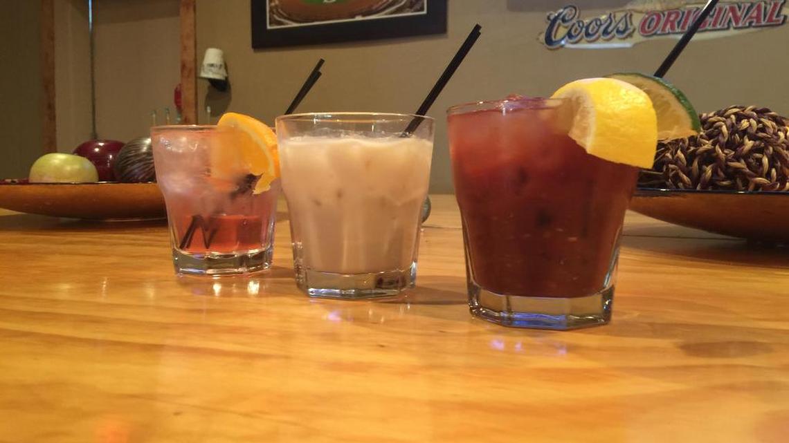Favored cocktails at Henry’s (l to r): “007”, “Southern Russian” and their signature “Bloody Mary’