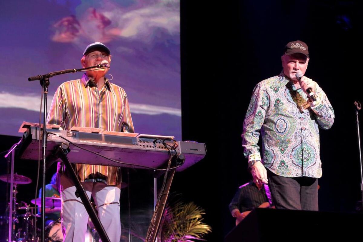 Bruce Johnston, left, and Mike Love of the band The Beach Boys perform in concert at the Modell Performing Arts Center At The Lyric on Wednesday, Feb 17, 2016, in Baltimore. (Photo by Owen Sweeney/Invision/AP)