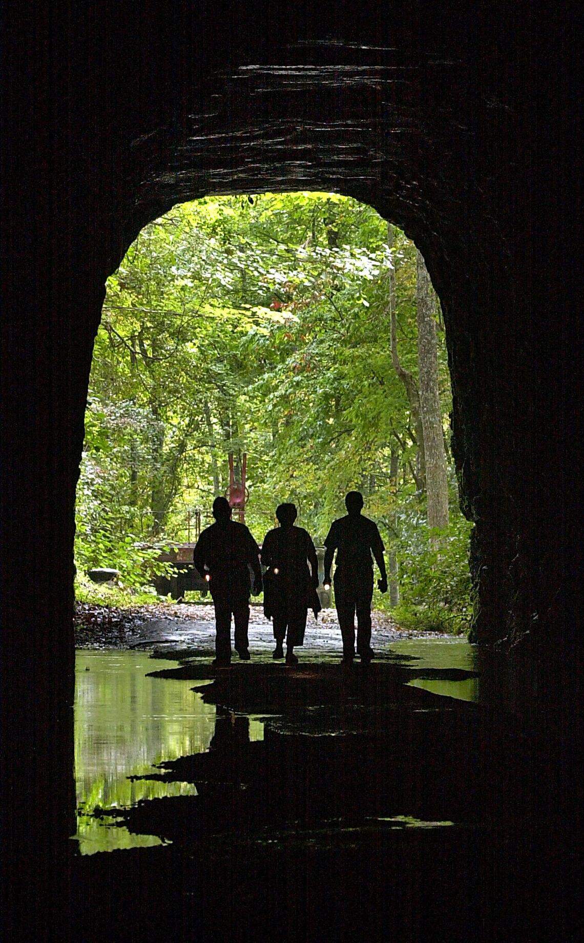A lack of funds and the Civil War prevented the Stumphouse Mountain Tunnel near Walhall from being completed. But you can follow the 1,617-foot path to Issaqueena Falls, a 200-foot cascade.