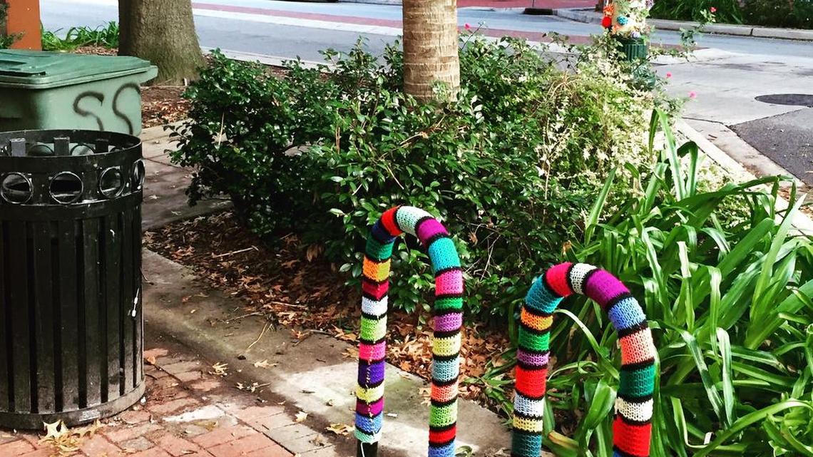 Yarn decorations on Main Street are temporary street art that will be up until November.