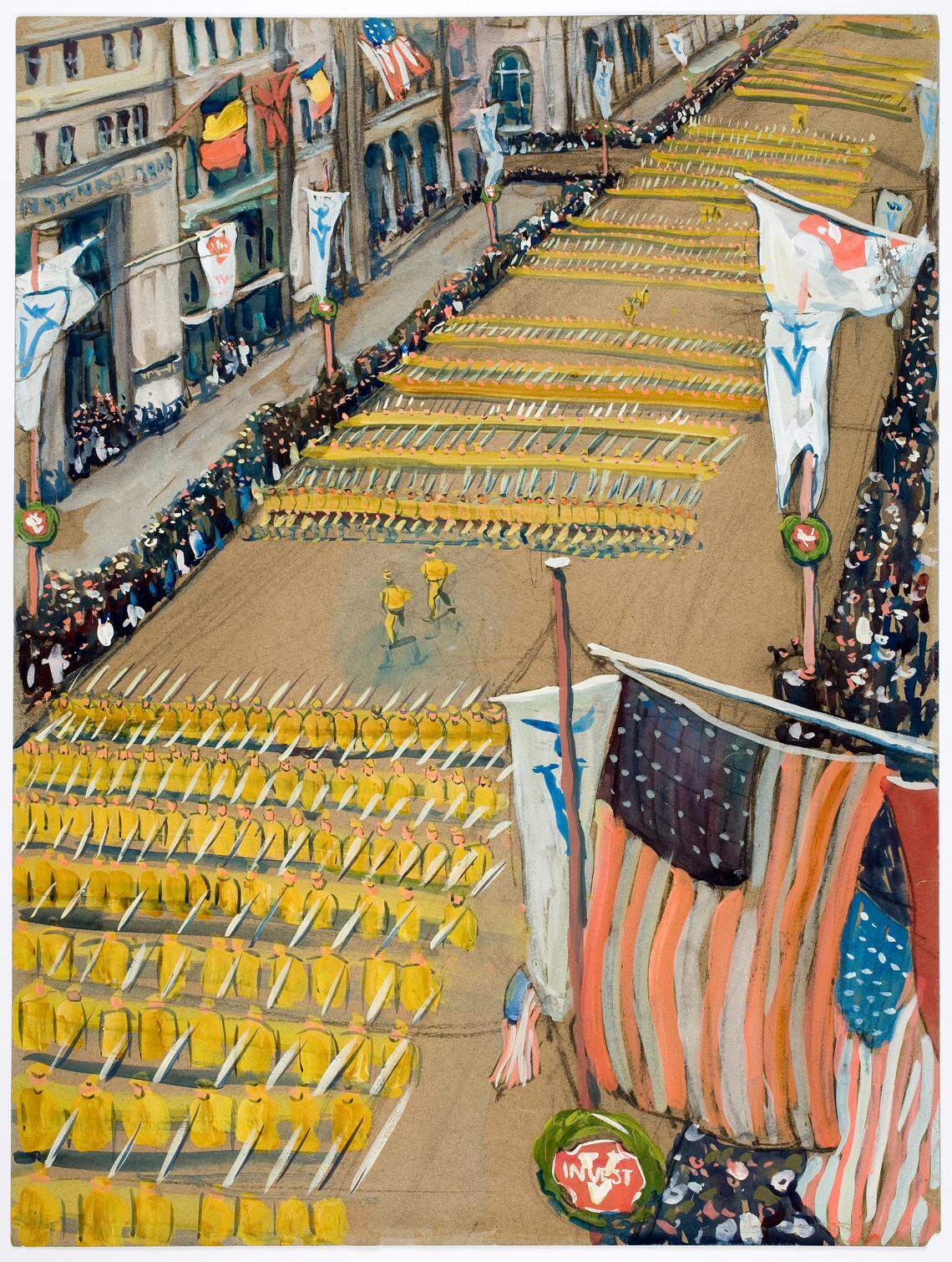 "Parade Scene (Fifth Avenue, New York)," undated, by Jane Peterson. Gouache on paper, 23 15/16 inches by 18 inches.