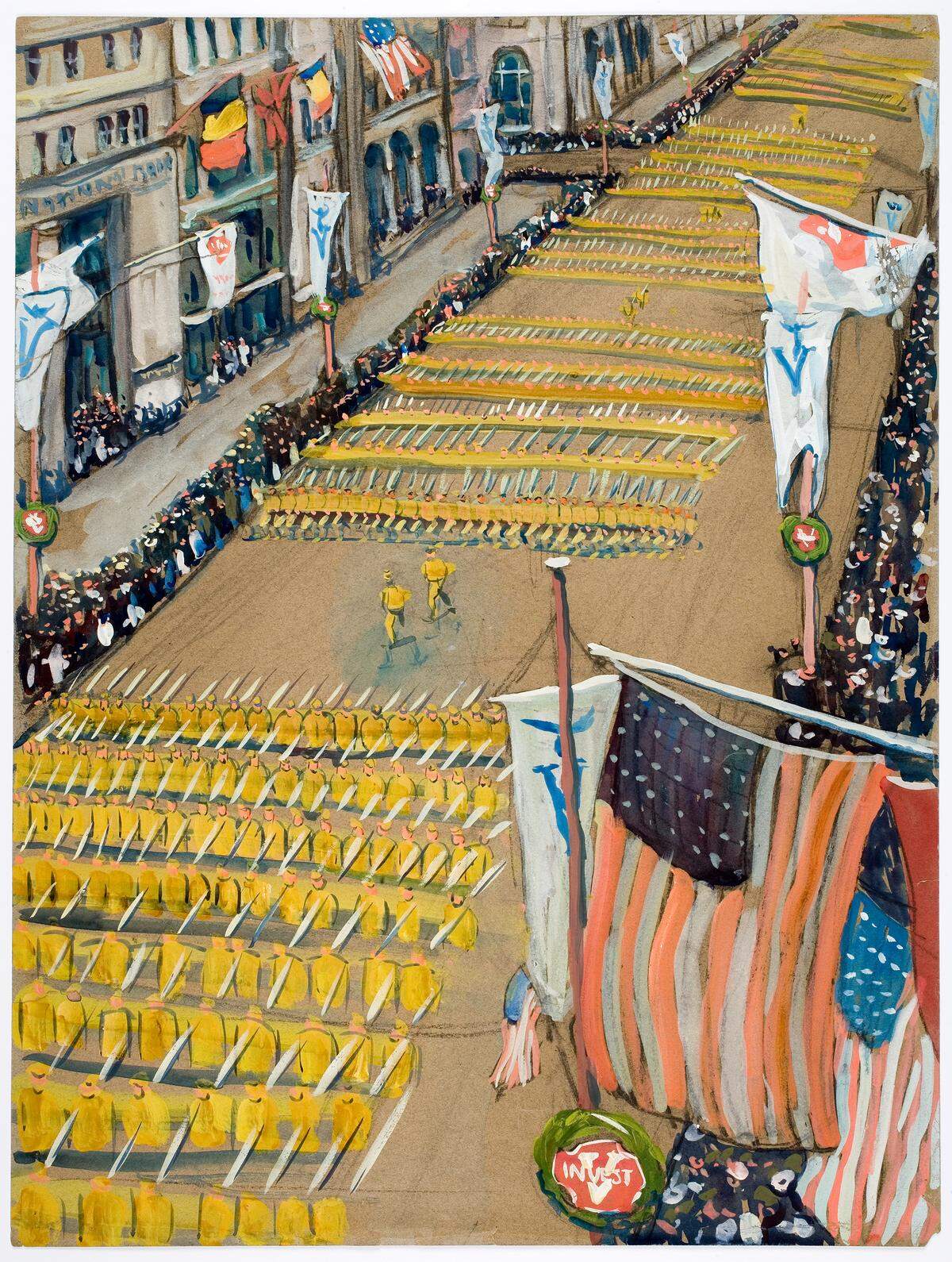 "Parade Scene (Fifth Avenue, New York)," undated, by Jane Peterson. Gouache on paper, 23 15/16 inches by 18 inches.