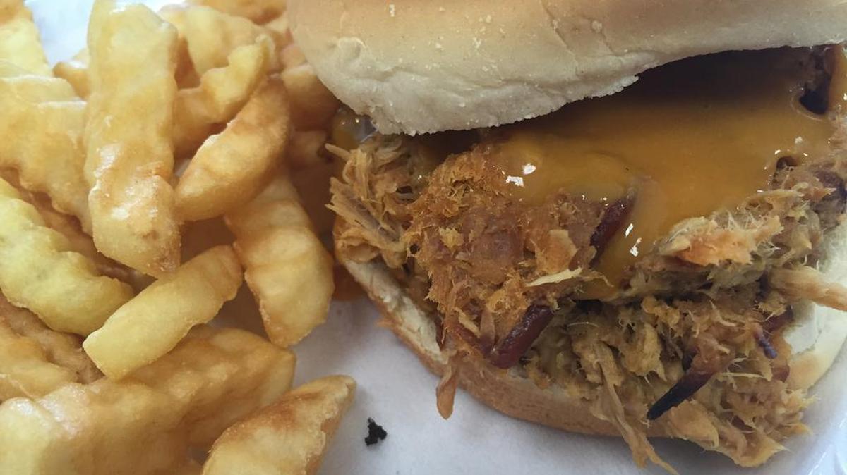 A barbecue sandwich and fries from Big T’s Bar-B-Que.
