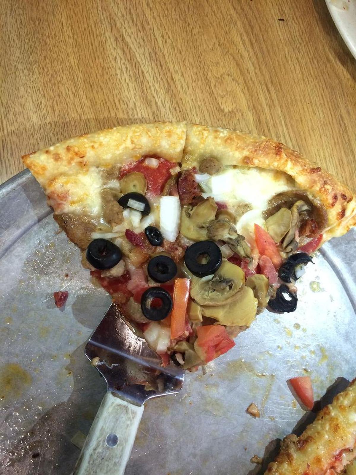 LaBrasca’s Pizza: Mushroom and olive.