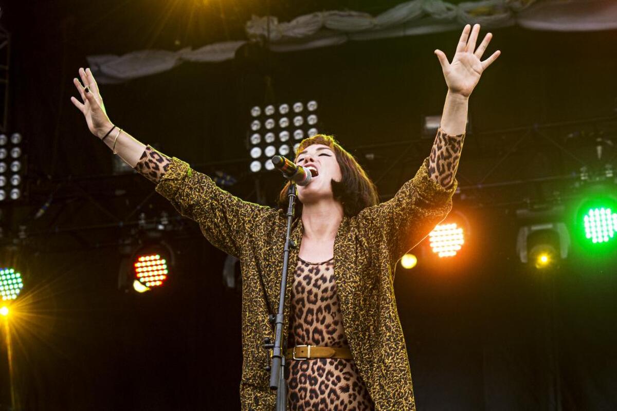 Hannah Hooper of Grouplove performs during day one of Forecastle Music Festival at Waterfront Park on Friday, July 15, 2016, in Louisville, Ky. (Photo by Amy Harris/Invision/AP)