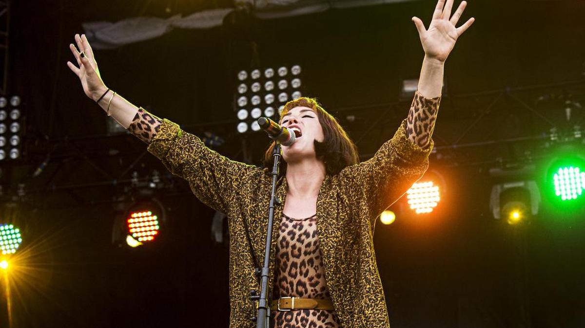 Hannah Hooper of Grouplove performs during day one of Forecastle Music Festival at Waterfront Park on Friday, July 15, 2016, in Louisville, Ky. (Photo by Amy Harris/Invision/AP)