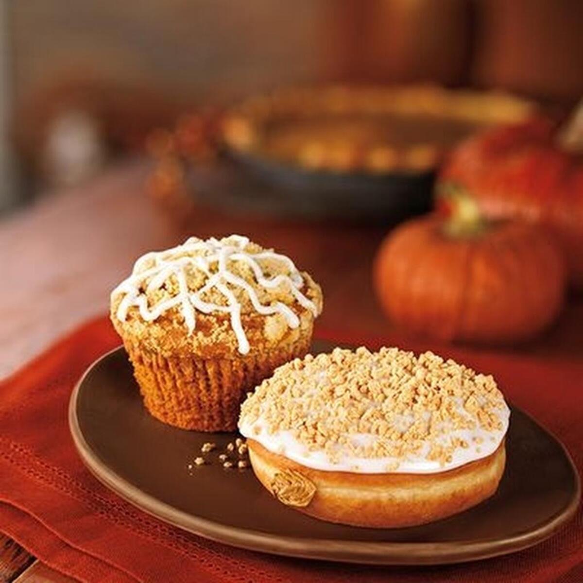 Dunkin’ Donuts pumpkin muffin and doughnut. 