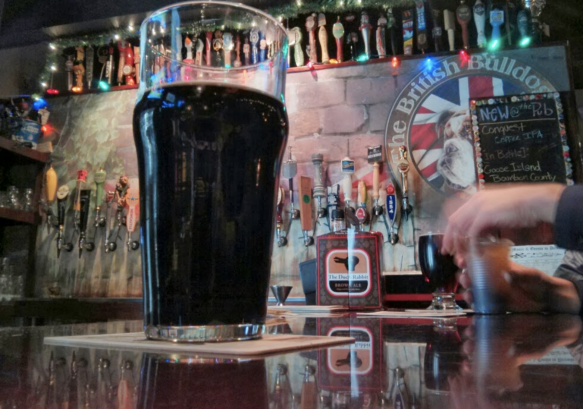 ‘Pint-full’ view of the British Bulldog Pub’s bar.