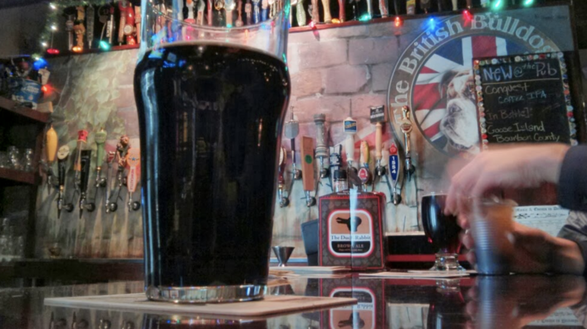 ‘Pint-full’ view of the British Bulldog Pub’s bar.