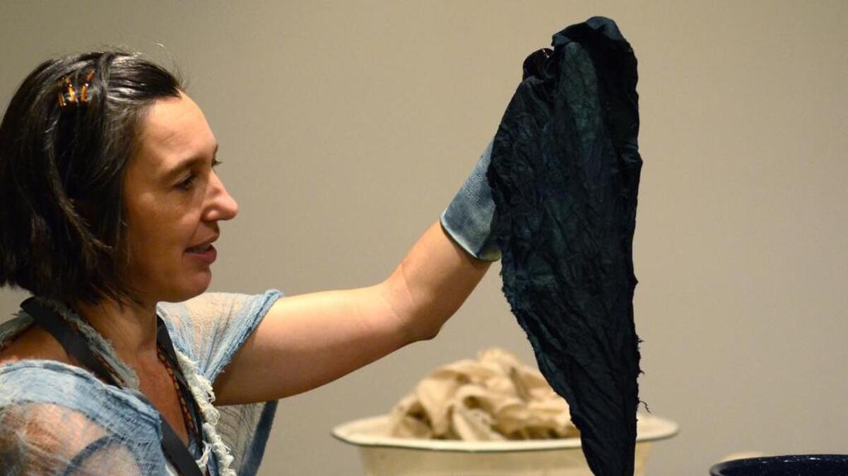Charleston artist Leigh Magar hand dyes fabric using locally-sourced indigo.