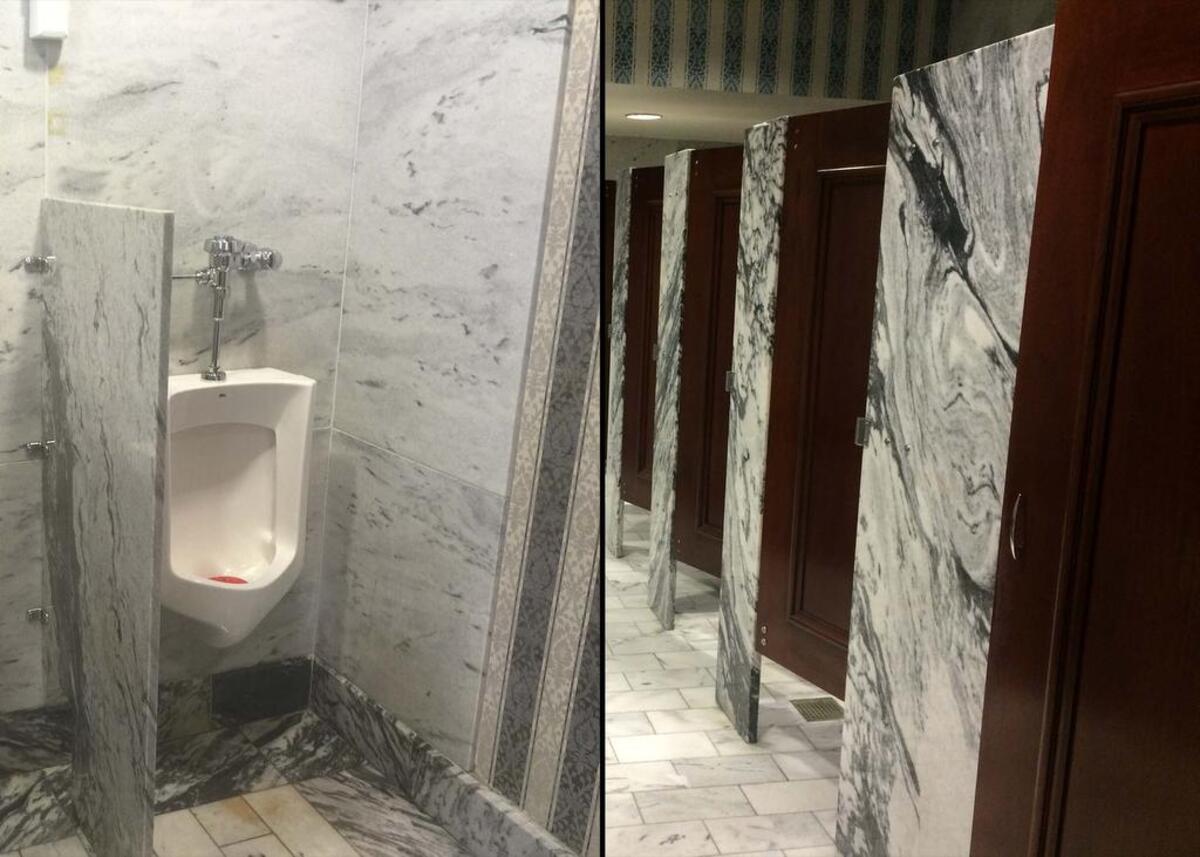 Men’s and women’s bathrooms at the State House.