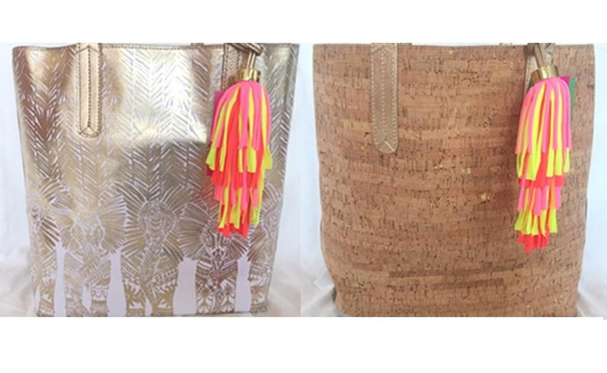 Gold metallic reversible shopper tote, $148 at Pink Sorbet.