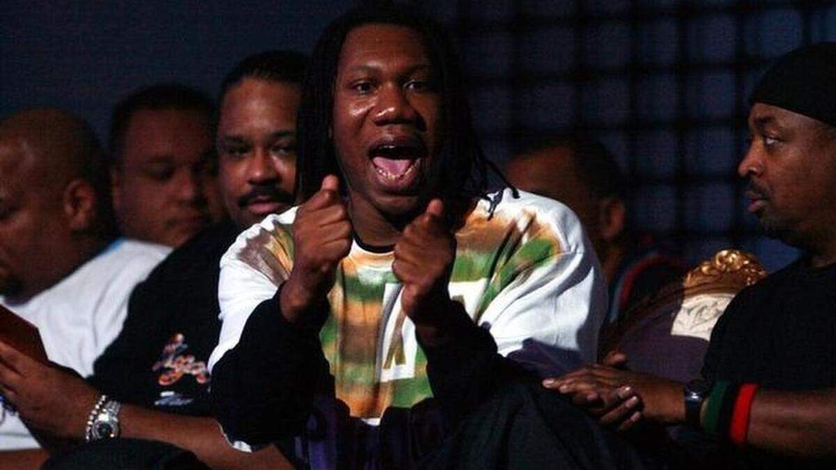 KRS-One, center, is shown in 2004 at the VH1 Hip Hope Honors Show in New York.