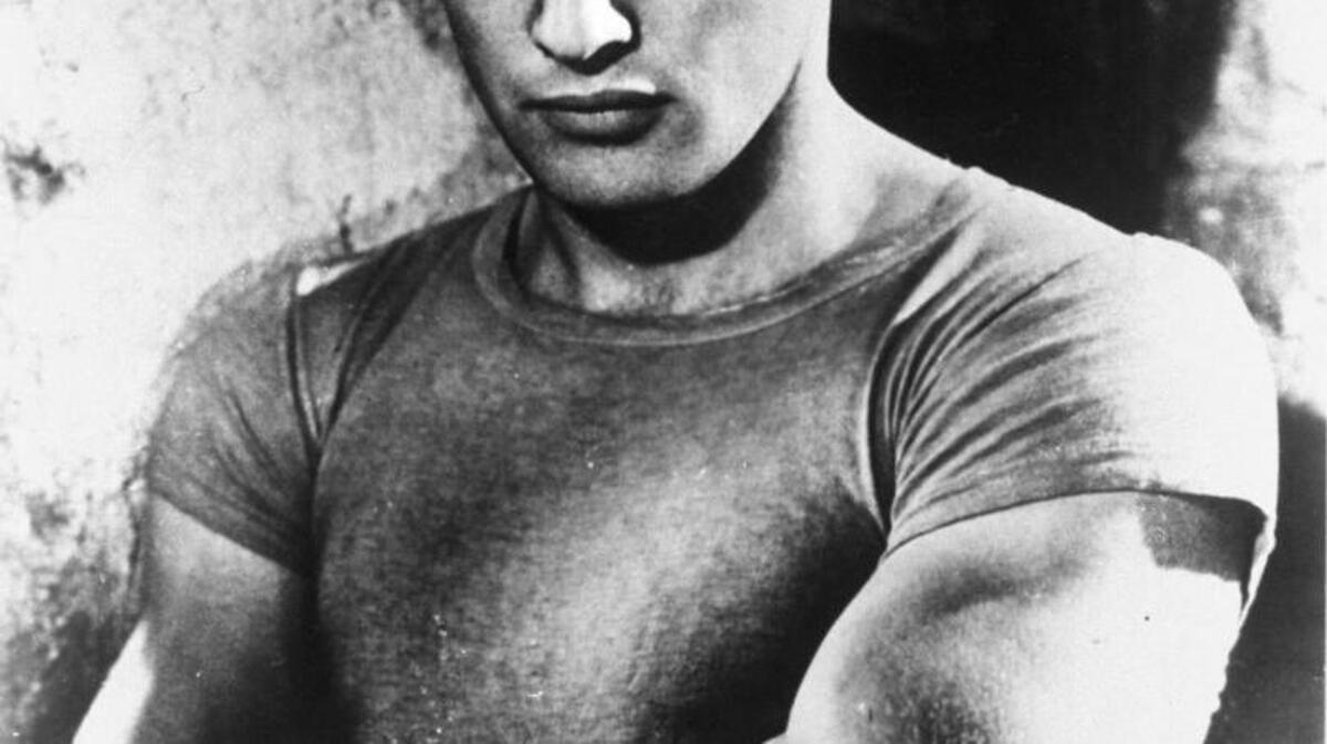 A photo of Marlon Brando from the 1951 film “A Streetcar Named Desire” is featured in the “Identi-Tee” exhibit.