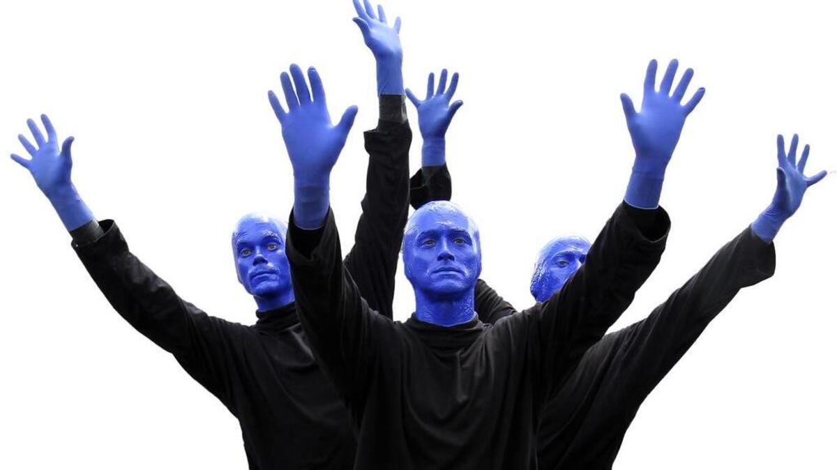 The Blue Man Group, a trio of mute performers, will be at the Koger Center for the Arts on Friday, March 11.