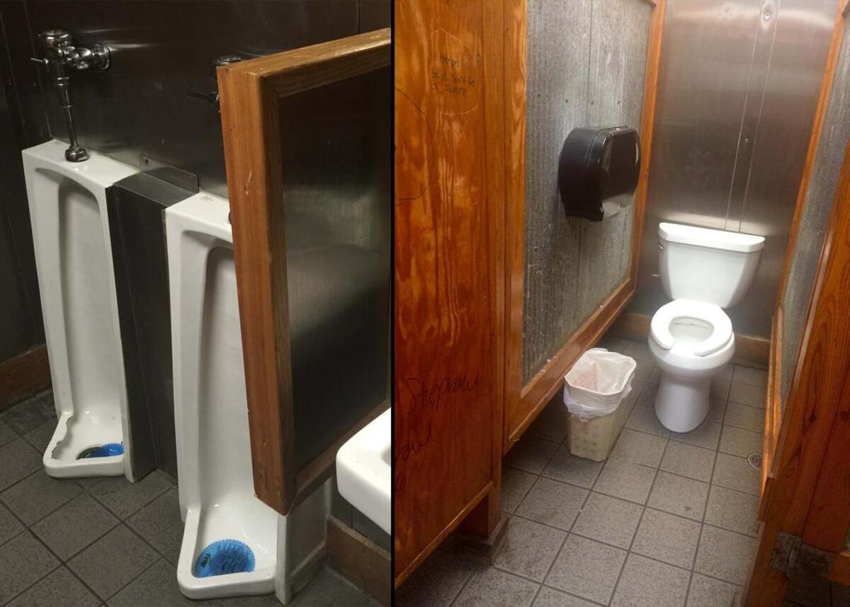 Men’s and women’s bathrooms at Jake’s on Devine.